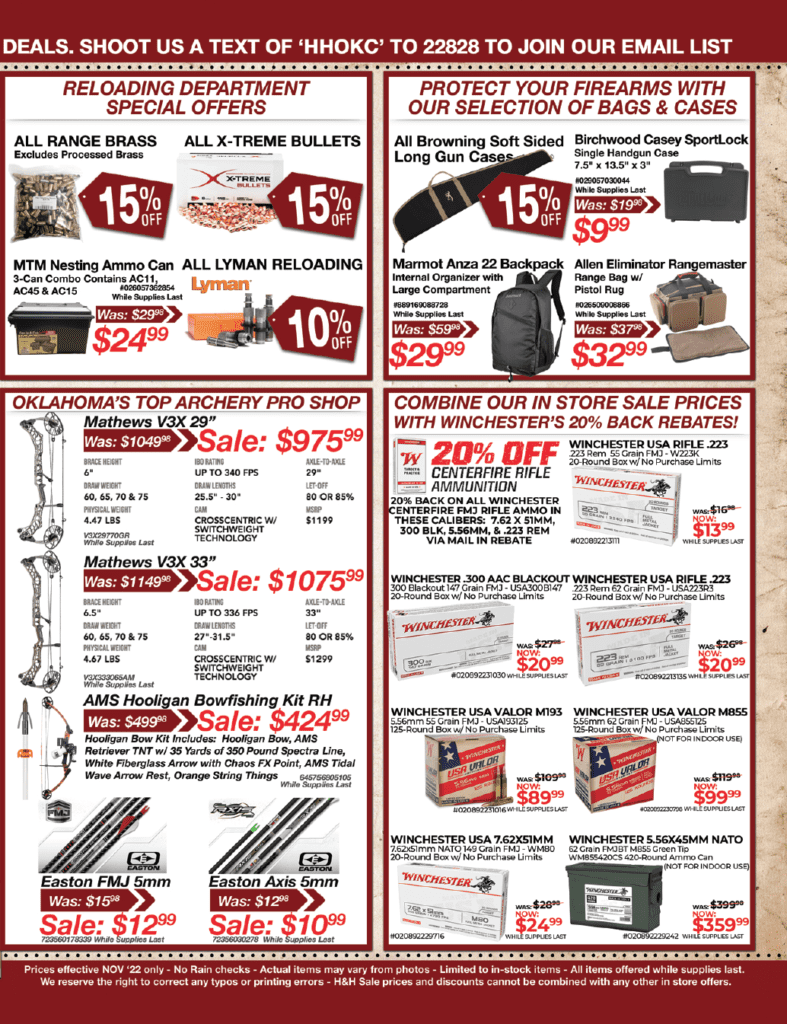 November 2022 Sales Event H&H Shooting Sports