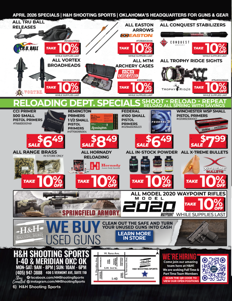 H&H Shooting Sports April 2026 Sales Flyer - Archery and Reloading Deals Oklahoma City