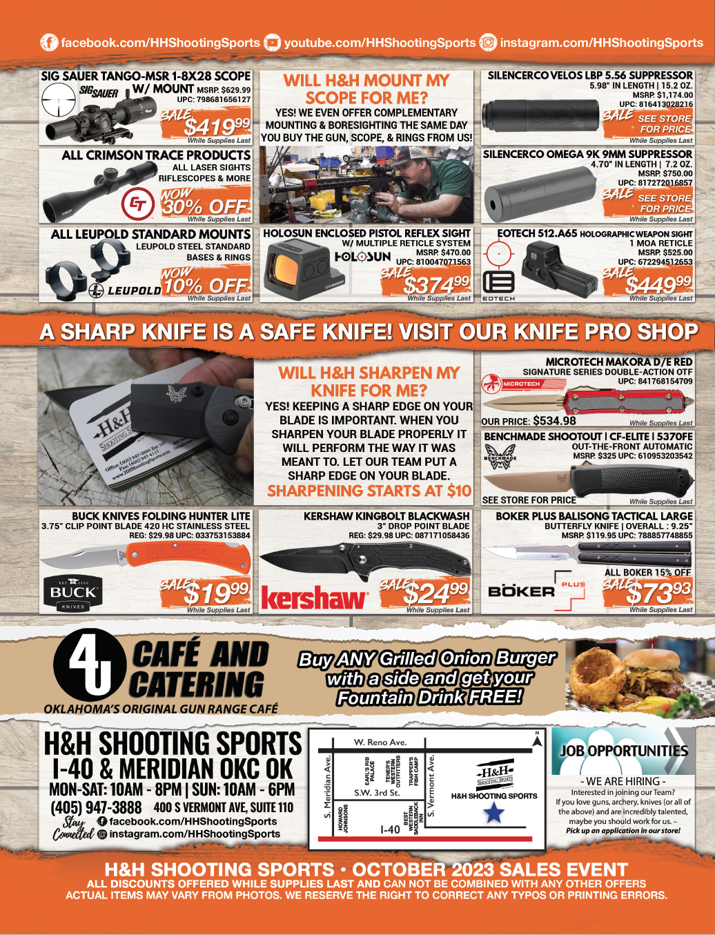 Retail sales flyer for H&H Shooting Sports in Oklahoma City, valid from October 1st 2023 to October 31st 2023