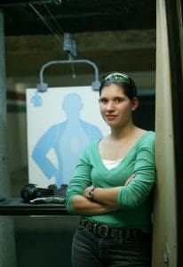 The women posing with a target on backside.